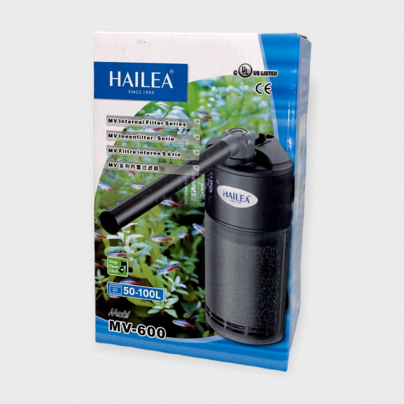Фильтр-мини внутренний угловой с дожд. флейтой и рег. потока Hailea MV 600 6Вт, 200-400л/ч 